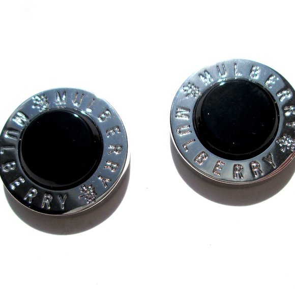 ✨Vintage MULBERRY Cuff Links Cufflinks Silver Black Designer Signed Round Circle - Picture 6 of 13